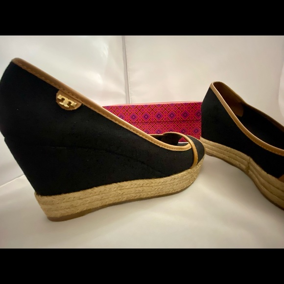 Tory Burch Canvas Peep Toe Espadrilles Wedges - Picture 2 of 6